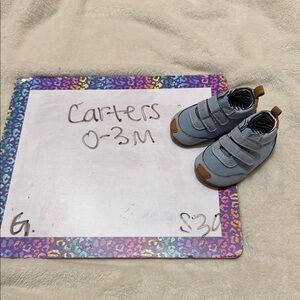 Carter's Light Blue Baby Velcro Shoes with Tan Accents